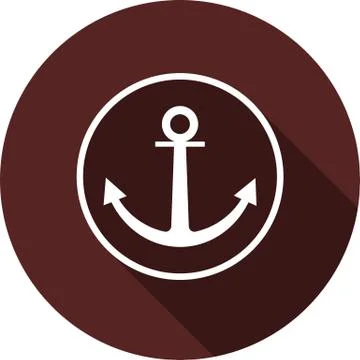 Anchor icon. White flat image in the contour of a white circle with a long sh Illustrazione stock
