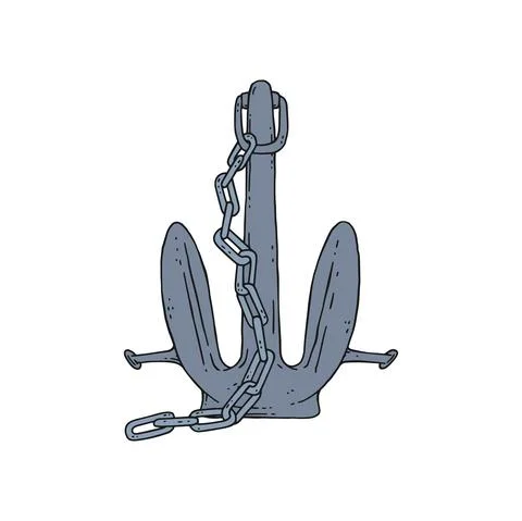 Anchor with iron chain. Vector doodle sketch outline isolated illustration. Stock Illustration