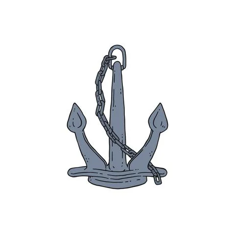 Anchor with iron chain. Vector doodle sketch outline isolated illustration. Stock Illustration