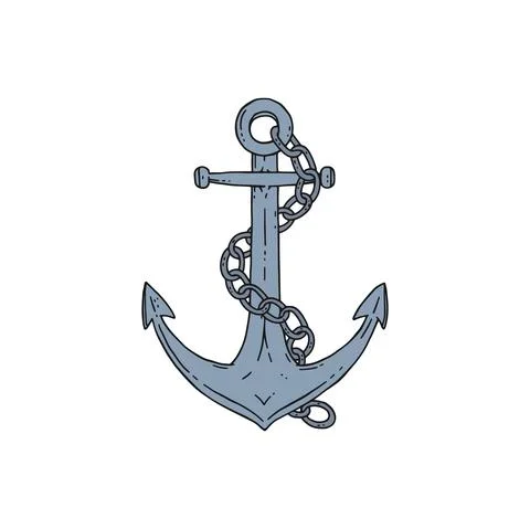 Anchor with iron chain. Vector doodle sketch outline isolated illustration. Stock Illustration