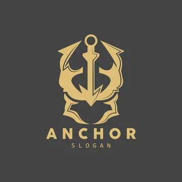 Anchor Logo, Ocean Ship Vector, Simple Minimalist Design, Anchor Icon, Spar.. Stock Illustration