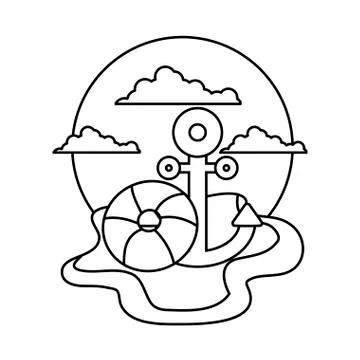 Anchor marine with float protection in beach Stock Illustration