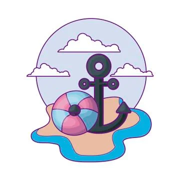Anchor marine with float protection in beach Stock Illustration