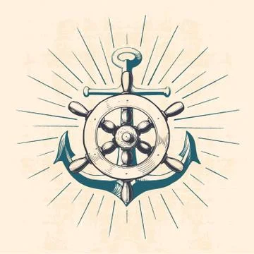 Anchor with navigation wheel Stock Illustration