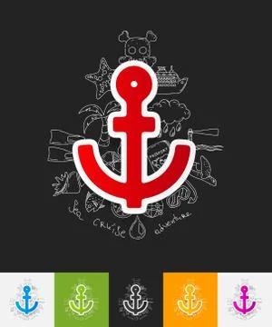 Anchor paper sticker with hand drawn elements Stock Illustration
