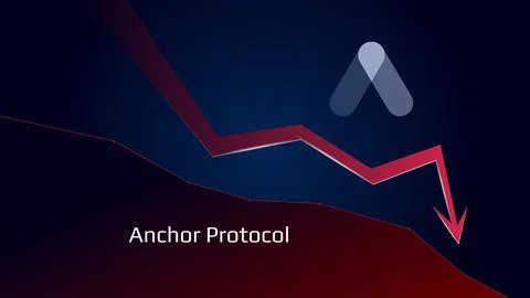 Anchor Protocol ANC in downtrend and price falls down. Crypto coin symbol Illustration