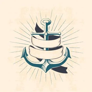 Anchor with ribbon Stock Illustration