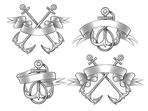 Anchor with ribbon set Stock Illustration