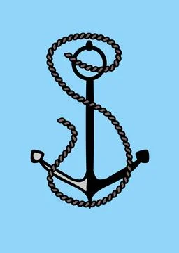 Anchor with rope on a blue background, vector illustration Stock Photos