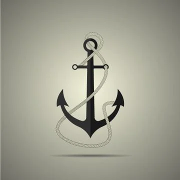 Anchor with rope icon, flat style Stock Illustration