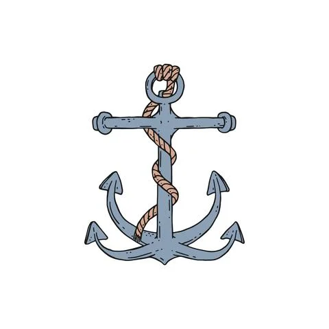Anchor with rope. Vector doodle sketch outline isolated illustration. Stock Illustration