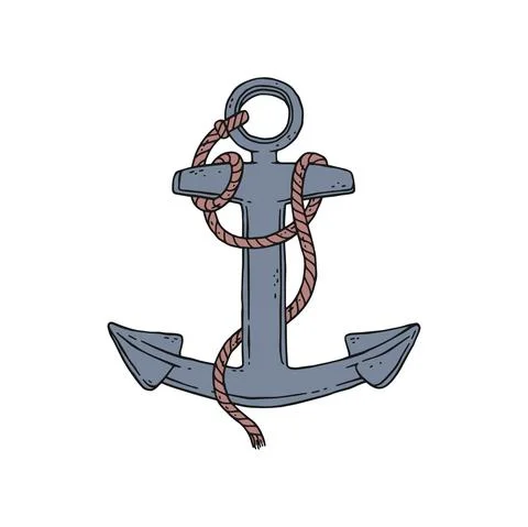 Anchor with rope. Vector doodle sketch outline isolated illustration. Stock Illustration