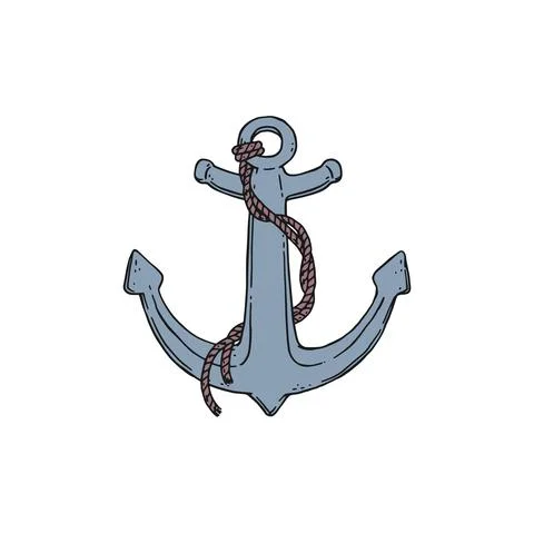 Anchor with rope. Vector doodle sketch outline isolated illustration. Stock Illustration