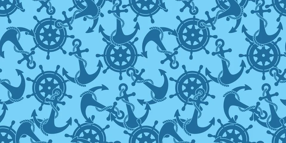 Anchor Seamless helm Pattern vector boat maritime Nautical ocean sea  blue イラスト素材