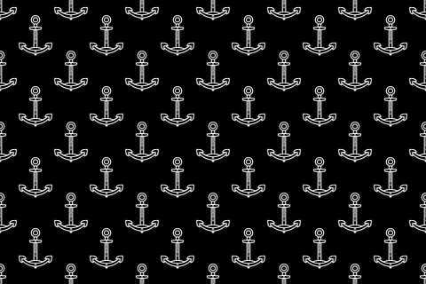Anchor seamless linear pattern Blue background Illustrazione stock
