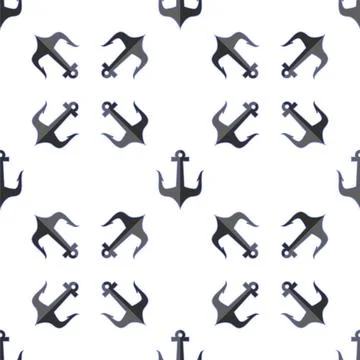 Anchor Seamless Pattern. Marine Design Set of Anchor Isolated on White Bac... Stock Photos