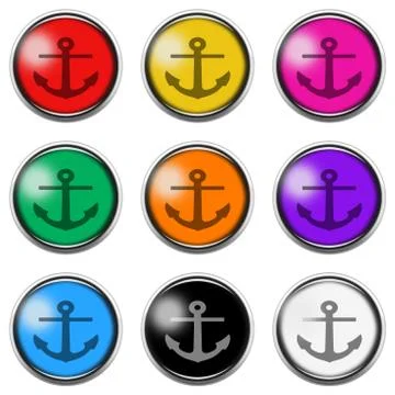 Anchor sign button icon set isolated on white with clipping path Stock Illustration