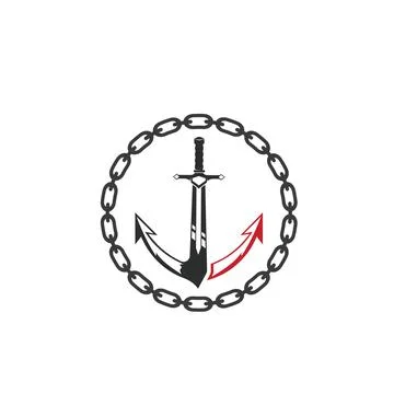 Anchor sword circle chain icon vector concept design template 库存插图