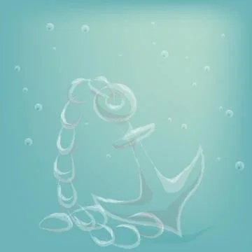 Anchor under water. Deep blue marine life, diving concept. Ocean wildlife Stock Illustration