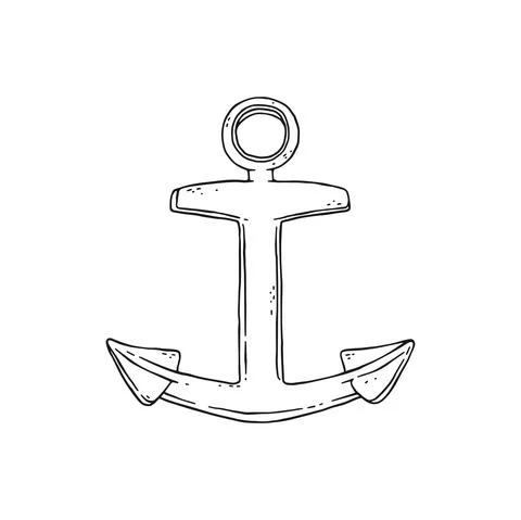 Anchor vector black white doodle sketch isolated illustration. Stock Illustration