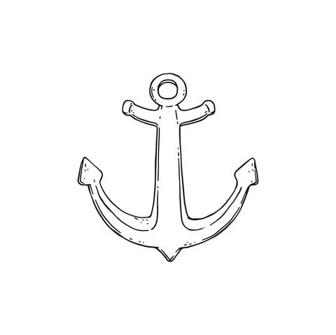 Anchor vector black white doodle sketch isolated illustration. Stock Illustration