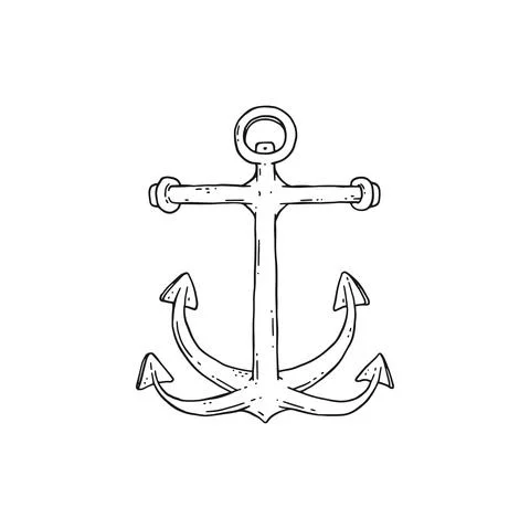 Anchor vector black white doodle sketch isolated illustration. Stock Illustration