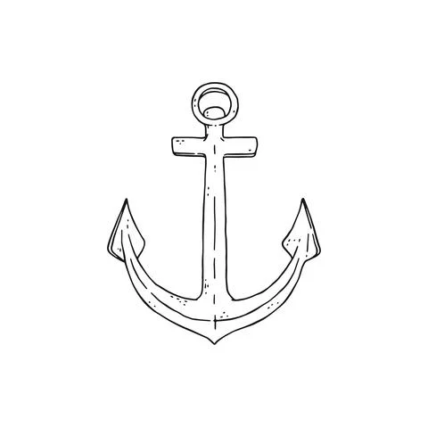 Anchor vector black white doodle sketch isolated illustration. Stock Illustration