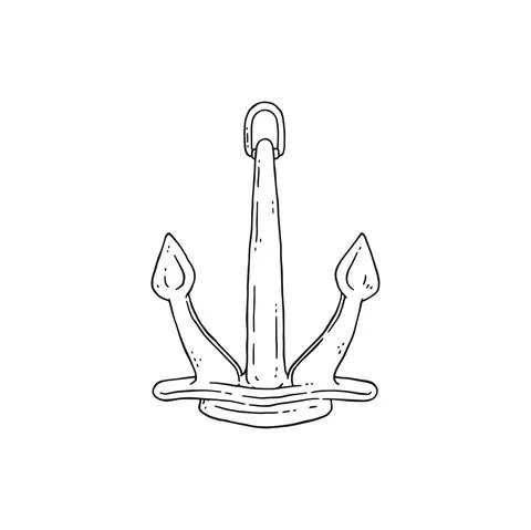 Anchor vector black white doodle sketch isolated illustration. Stock Illustration
