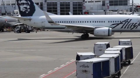 Anchorage, Alaska - CIRCA 2013. Containers and airplanes at Anchorage airport. Stock Footage 90167883