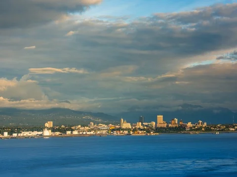 Anchorage, Alaska skyline as seen from Point Mckenzie Stock Footage 70825089