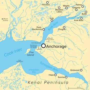 Anchorage and vicinity, city in U.S. state of Alaska, political map Stock Illustration
