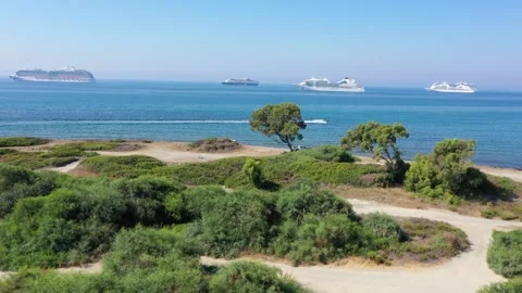 Anchorage for empty cruise ships. Empty cruise ships parking Stock Footage 139646992