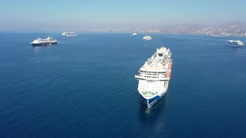 Anchorage for empty cruise ships. Empty cruise ships parking Stock Footage 139647171