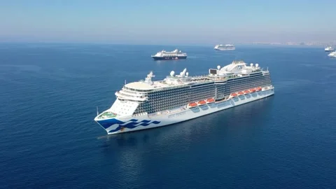 Anchorage for empty cruise ships. Empty cruise ships parking Stock Footage 139647452