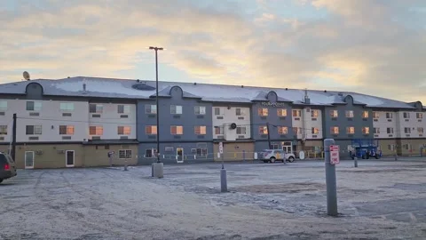 Anchorage Skyline at Winter Sunset with Four Points by Sheraton Hotel 24.12.2025 Stock Footage 324927994
