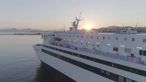Anchored ship at sunset, Drone shot at Piraeus port,Greece-18 June 2020 Stock Footage 264570909