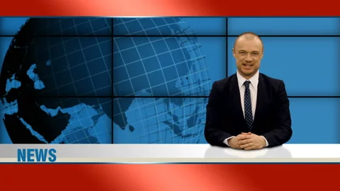 An anchorman reporting during news program on tv Video stock 126637360