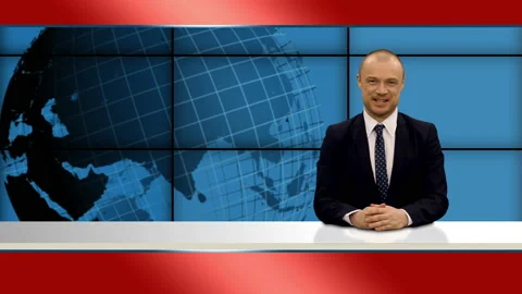 Anchorman reporting during news program on tv Stock Footage 134259080