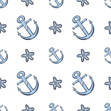 Anchors And Starfish Seamless Pattern Stock Illustration