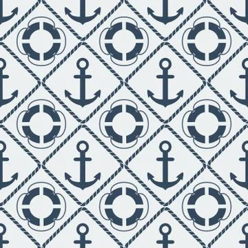 Anchors lifebuoy seamless pattern Stock Illustration