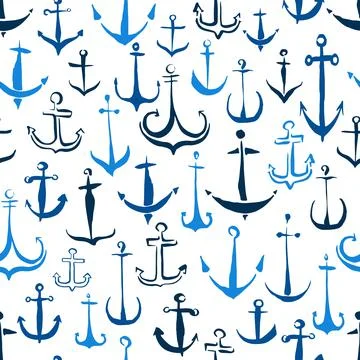 Anchors seamless pattern hand painted with ink brush Stock Illustration