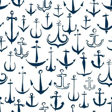 Anchors seamless pattern hand painted with ink brush Stock Illustration