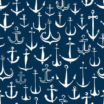 Anchors seamless pattern hand painted with ink brush Illustrazione stock