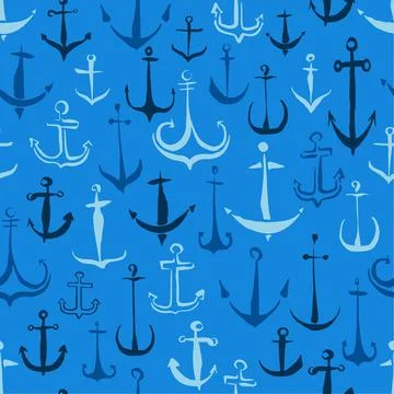Anchors seamless pattern hand painted with ink brush Stock Illustration