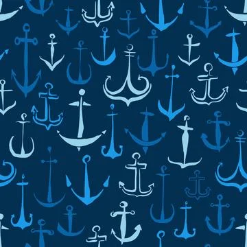 Anchors seamless pattern hand painted with ink brush Stock Illustration