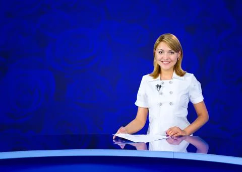 Anchorwoman blue roses wall Stock Photos