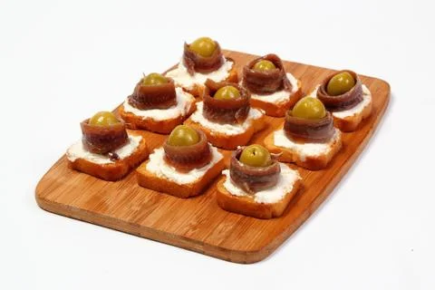 Anchovy canapes Stock Photos