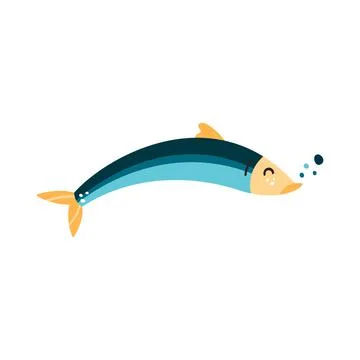Anchovy fish vector illustration. Small salted forage fish of the family Engr Stock Illustration