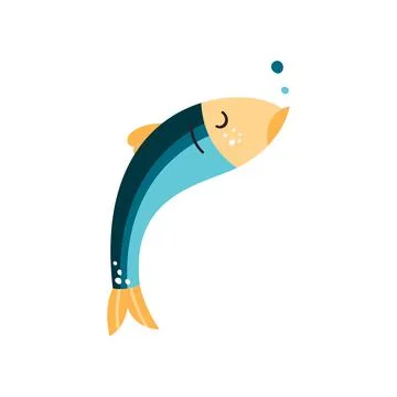 Anchovy fish vector illustration. Small salted forage fish of the family Engr Stock Illustration