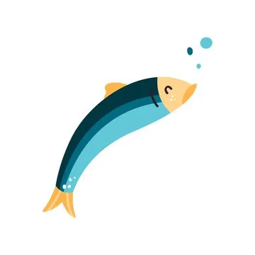 Anchovy fish vector illustration. Small salted forage fish of the family Engr Stock Illustration